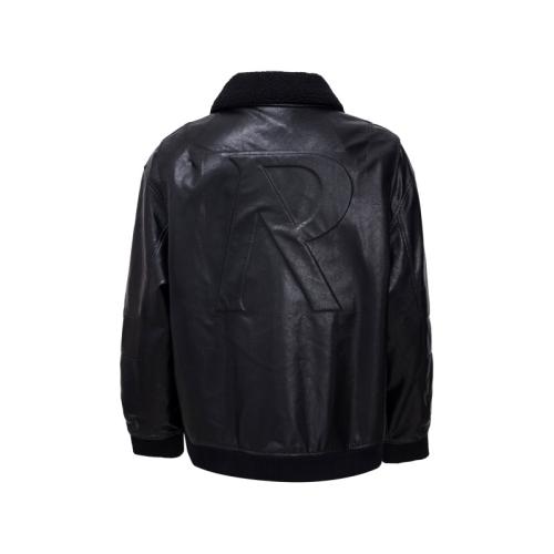 Represent Faux-Fur Collar Leather Jacket Black