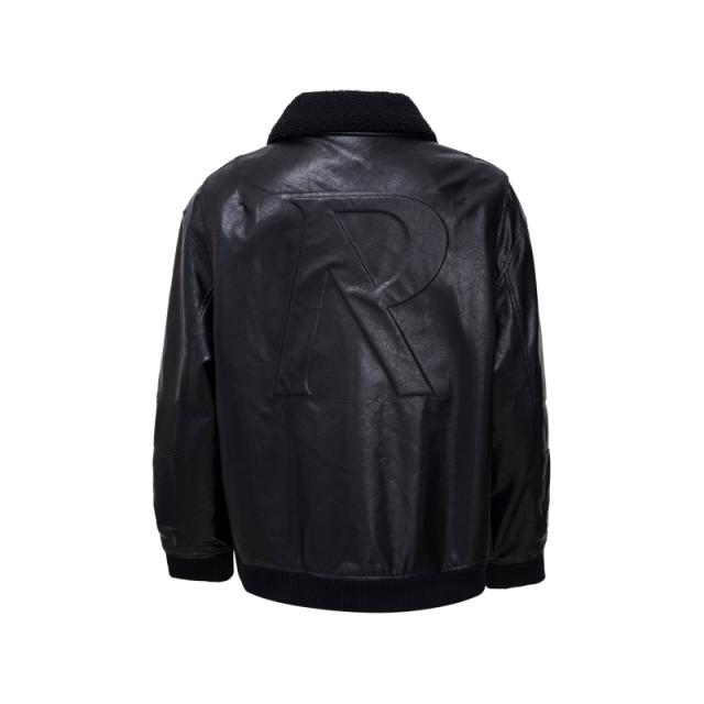 Represent Faux-Fur Collar Leather Jacket Black