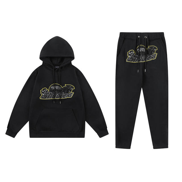 Trapstar Embroidered Logo Fleece Tracksuit Hoodie Pants Black