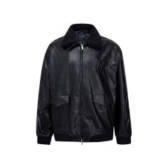 Represent Faux-Fur Collar Leather Jacket Black
