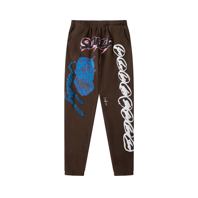 Travis Scott x Fragment Design Cactus Jack Graffiti Print Joggers Sweatpants Brown