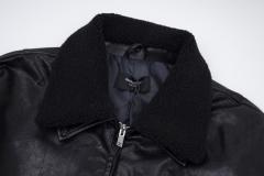Represent Faux-Fur Collar Leather Jacket Black