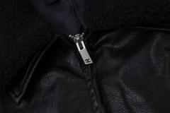 Represent Faux-Fur Collar Leather Jacket Black