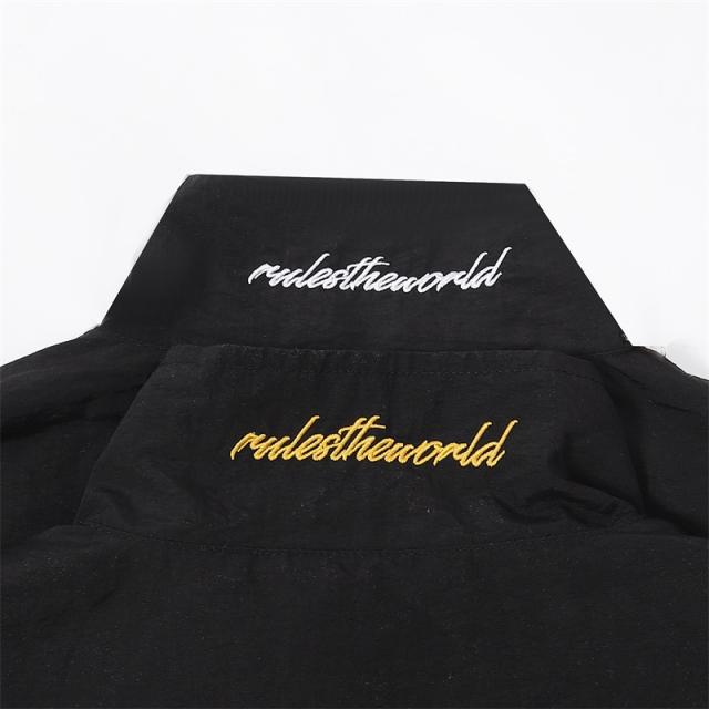 Corteiz Black Warrior Embroidered Logo Zip Jacket Black