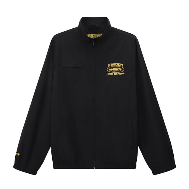 Corteiz Black Warrior Embroidered Logo Zip Jacket Black