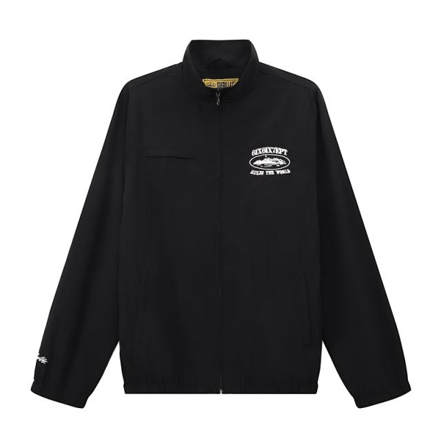 Corteiz Black Warrior Embroidered Logo Zip Jacket Black