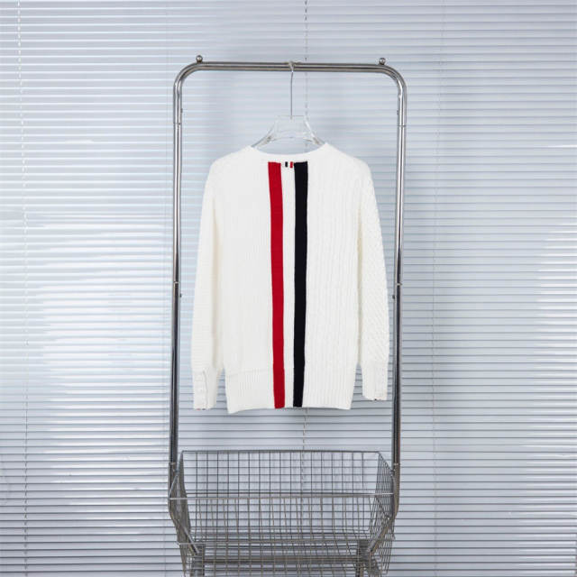 Thom Browne Wool Sweater Gray White Beige