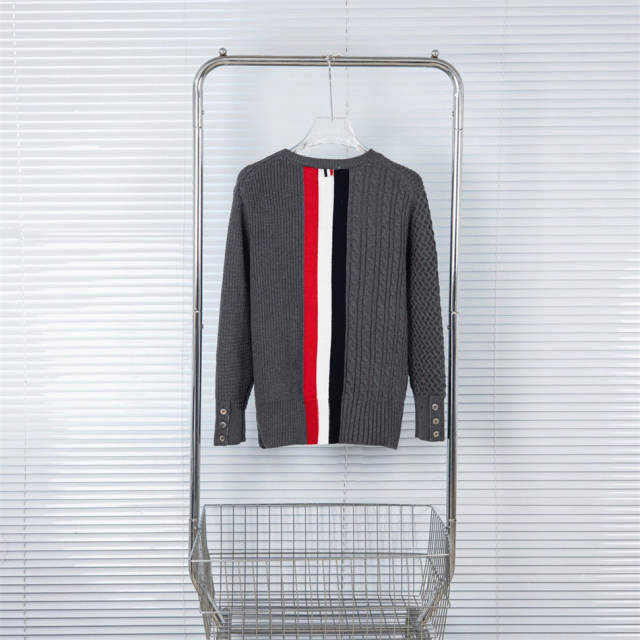 Thom Browne Wool Sweater Gray White Beige