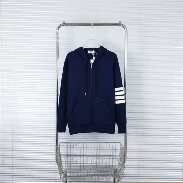 Thom Browne Wool Hoodie Gray Navy Blue