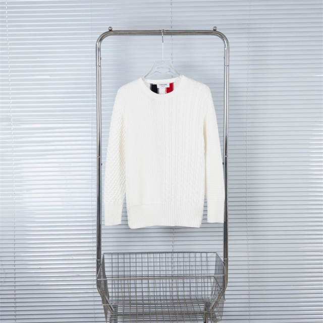 Thom Browne Wool Sweater Gray White Beige