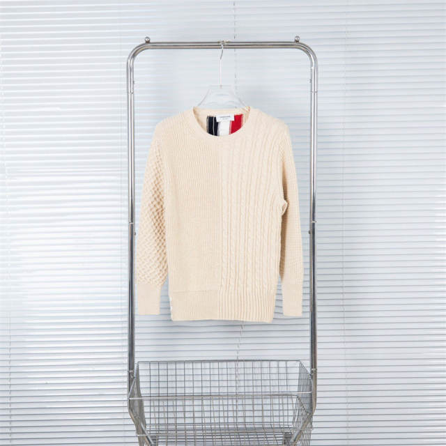 Thom Browne Wool Sweater Gray White Beige