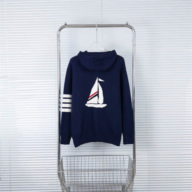 Thom Browne Wool Hoodie Gray Navy Blue