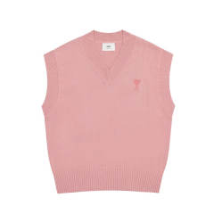 AMI Paris V-Neck Wool Vest Black Blue Pink White