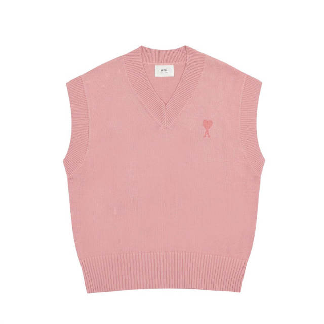 AMI Paris V-Neck Wool Vest Black Blue Pink White