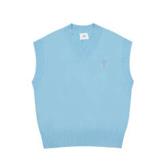 AMI Paris V-Neck Wool Vest Black Blue Pink White