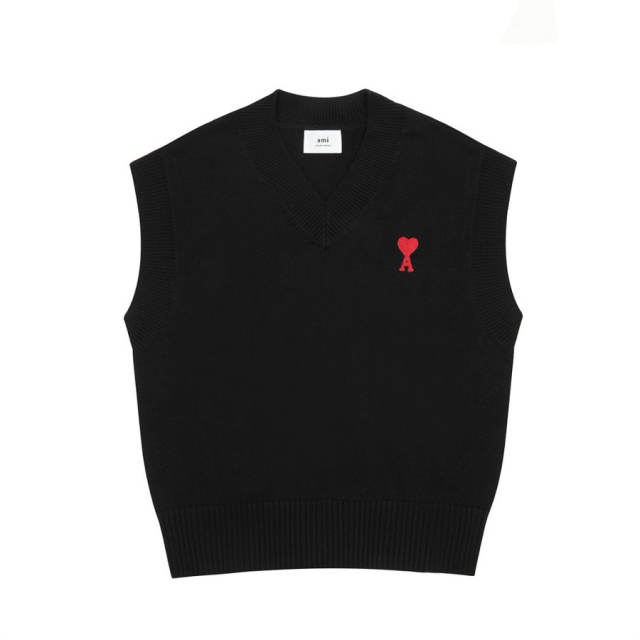 AMI Paris V-Neck Wool Vest Black Blue Pink White