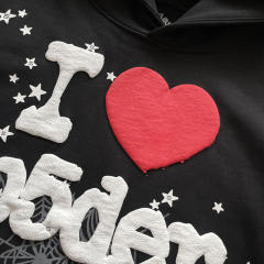 1:1 Quality Spider Worldwide Black I Love Hoodie Black