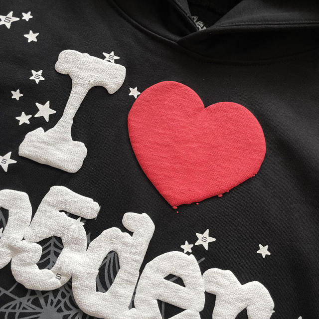 1:1 Quality Spider Worldwide Black I Love Hoodie Black