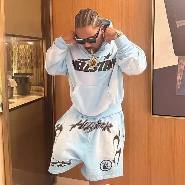 Hellstar Studios Sky Blue Hoodie & Shorts - The Pantheon of Streetwear Reps