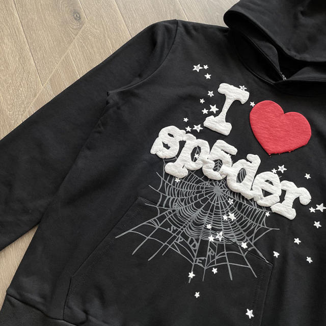 1:1 Quality Spider Worldwide Black I Love Hoodie Black