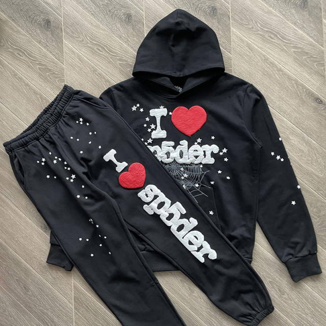 1:1 Quality Spider Worldwide Black I Love Hoodie Black