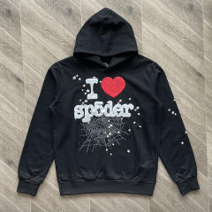 1:1 Quality Spider Worldwide Black I Love Hoodie Black