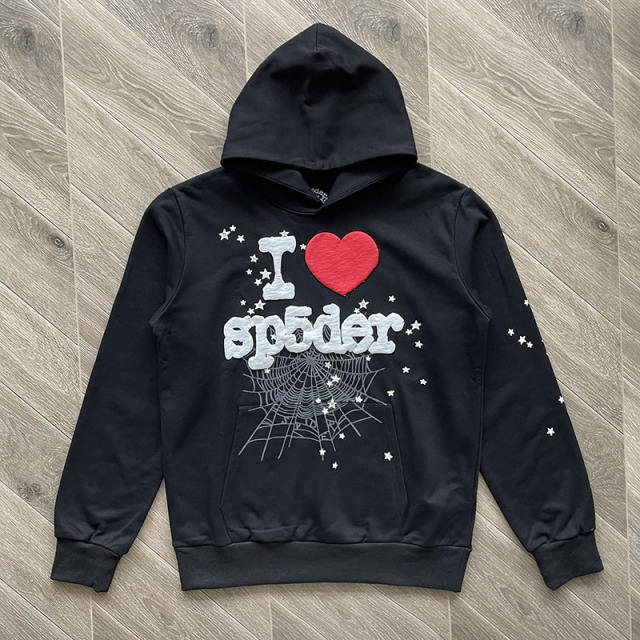 1:1 Quality Spider Worldwide Black I Love Hoodie Black