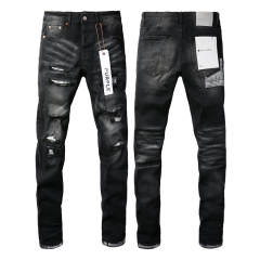 #9001 1:1 PURPLE BRΑND Black Checkered Destroy Denim Jeans