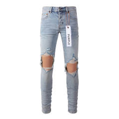 #9010 1:1 Purple Brand Light Indigo Big Hole Denim Jeans