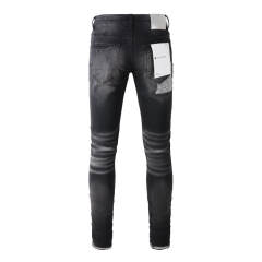#9001 1:1 PURPLE BRΑND Black Checkered Destroy Denim Jeans
