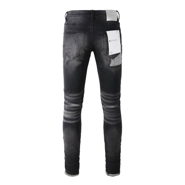 #9001 1:1 PURPLE BRΑND Black Checkered Destroy Denim Jeans