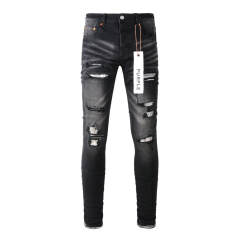 #9001 1:1 PURPLE BRΑND Black Checkered Destroy Denim Jeans