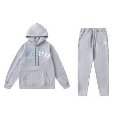 Trapstar Embroidered Logo Fleece Tracksuit Hoodie Pants Gray
