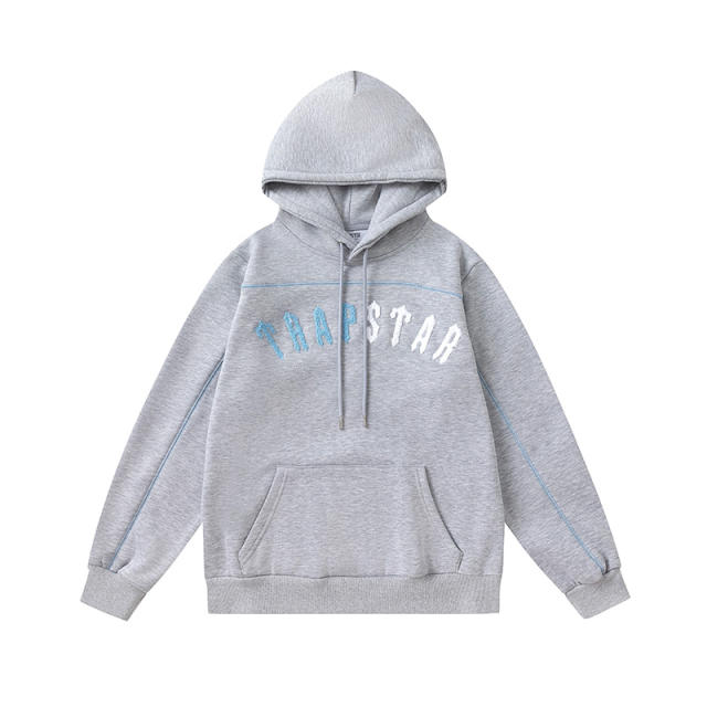 Trapstar Embroidered Logo Fleece Tracksuit Hoodie Pants Gray