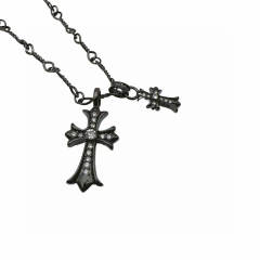 Chr0me  Hearts Black Double Crystal Cross Necklace