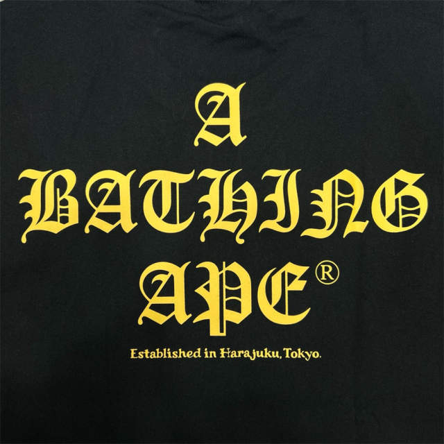 1:1 Quality Bape Ape Gothic Font T-Shirt Black White