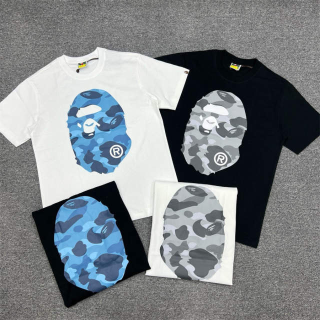 1:1 Quality Bape Ape Classic Camo Logo T-Shirt Black White