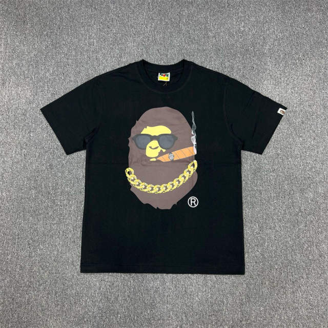 1:1 Quality Bape Ape Golden Chain Gang Big Ape Logo T-Shirt Black White