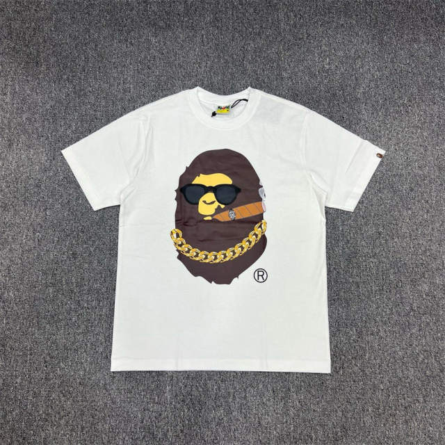 1:1 Quality Bape Ape Golden Chain Gang Big Ape Logo T-Shirt Black White
