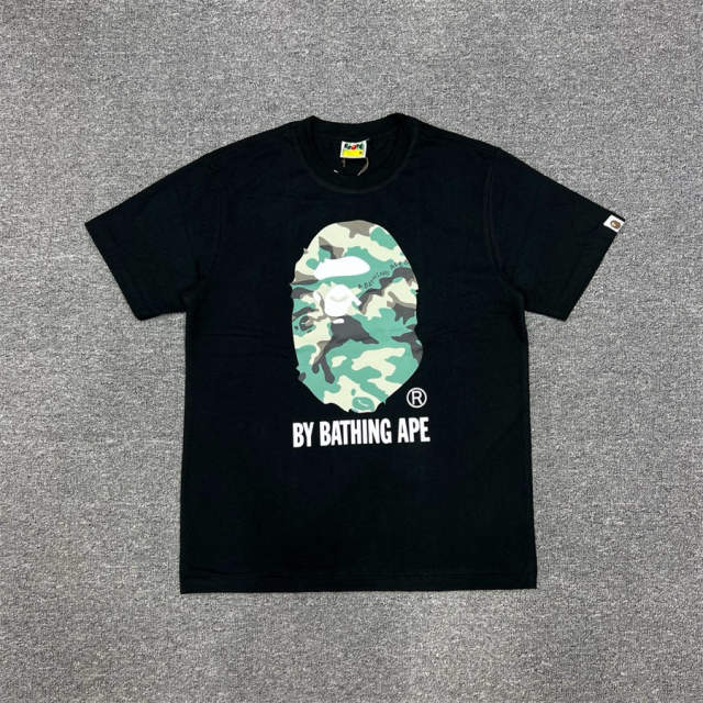 1:1 Quality Bape Ape Green Desert Camo Logo T-Shirt Black White