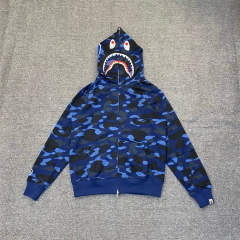 [Best Quality] 1:1 Bape 1ST OG Blue Full Camo Shark Full Zip up Hoodies