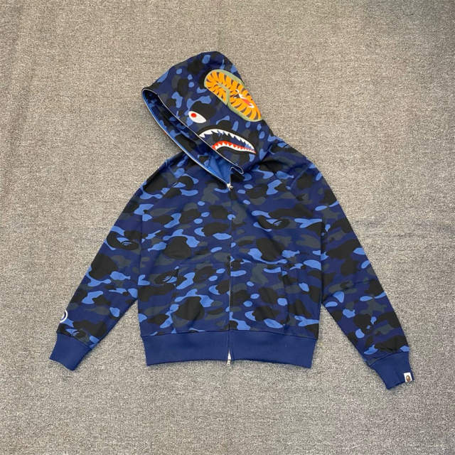 [Best Quality] 1:1 Bape 1ST OG Blue Full Camo Shark Full Zip up Hoodies