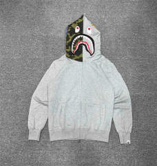 [Best Quality] 1:1 BAPE Shark Full Zip-up Half Camo Hoodie Gray