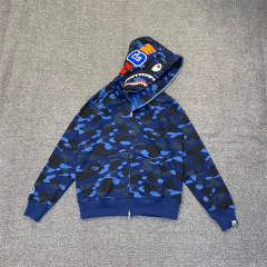 [Best Quality] 1:1 Bape 1ST OG Blue Full Camo Shark Full Zip up Hoodies