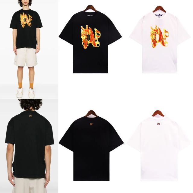 Palm Angels Trendy Flame Tee Black White