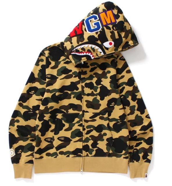 [Best Quality] 1:1 Bape 1ST OG Full Camo Shark Full Zip up Hoodies Yellow Camo