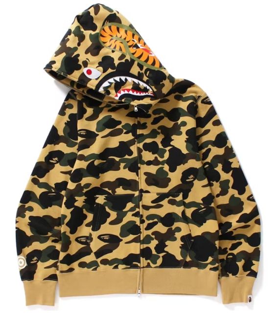 [Best Quality] 1:1 Bape 1ST OG Full Camo Shark Full Zip up Hoodies Yellow Camo