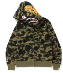 [Best Quality] 1:1 Bape 1ST Camo Shark Hoodie Zip Up Green