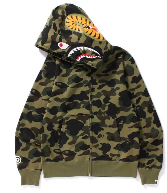 [Best Quality] 1:1 Bape 1ST Camo Shark Hoodie Zip Up Green