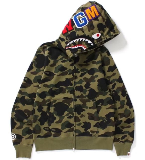 [Best Quality] 1:1 Bape 1ST Camo Shark Hoodie Zip Up Green